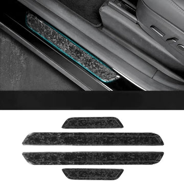 Real Dry Carbon Fiber Door Sill Strip Overlay for Model 3Y