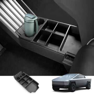 Tespart - Split Lower Center Console Storage Tray Organizer with Cup Holder for Cybertruck