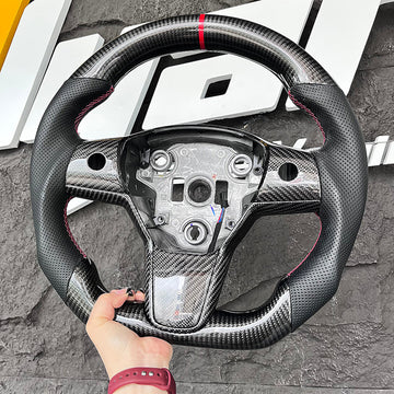 Tespart - Sport Grip Carbon Fiber Steering Wheel for Tesla Model 3 / Y 【Style 40】