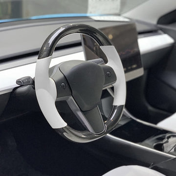 Tespart - Model 3 / Y Sport Round Carbon Fiber Steering wheel 【Style 12】
