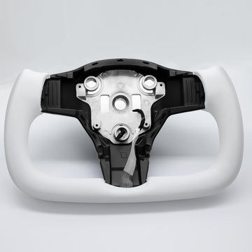 Tespart - White Leather Yoke Steering Wheel for Tesla Model 3 / Y 【Style 7】