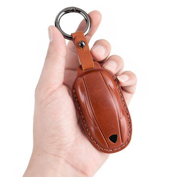 Tespart - Handmade Leather Keychain for Tesla Model 3