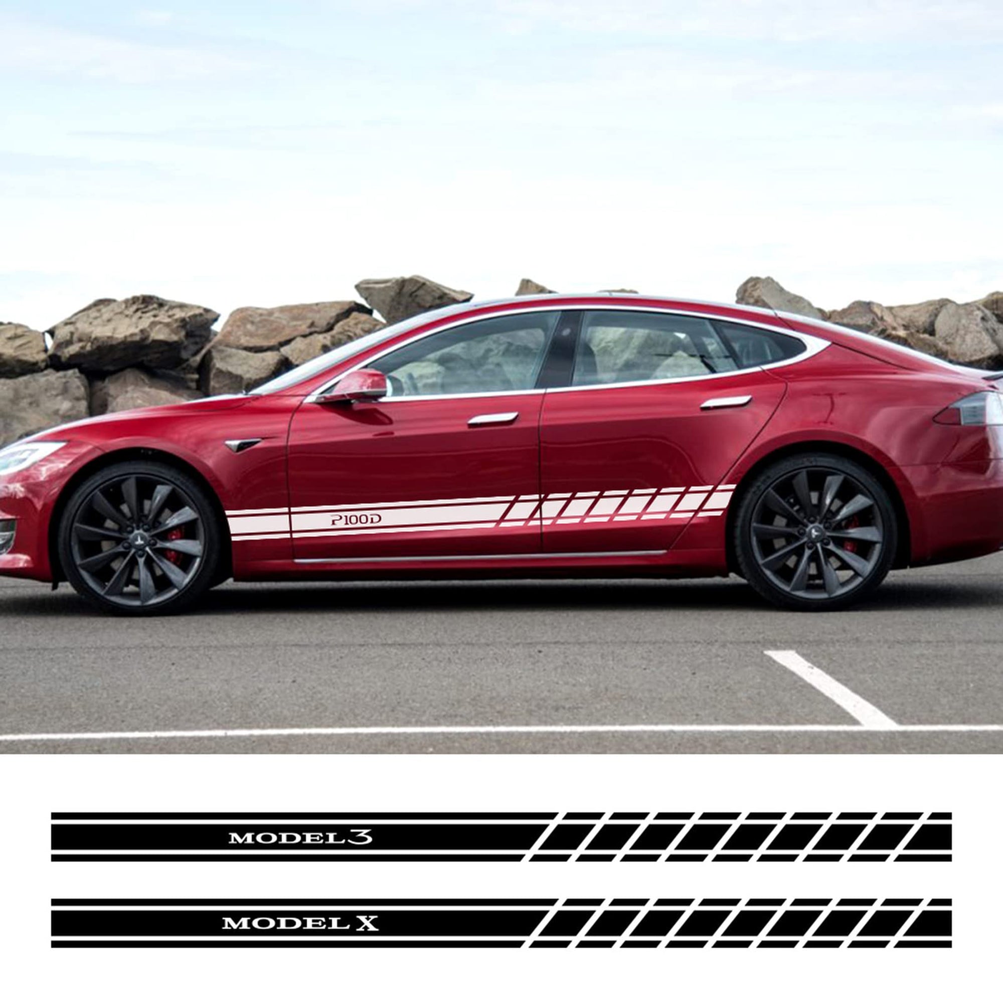 Tespart  - Car Door Side Skirt Stickers Auto Decor Decal for Tesla Model 3 Model S Model X 2PCS/set
