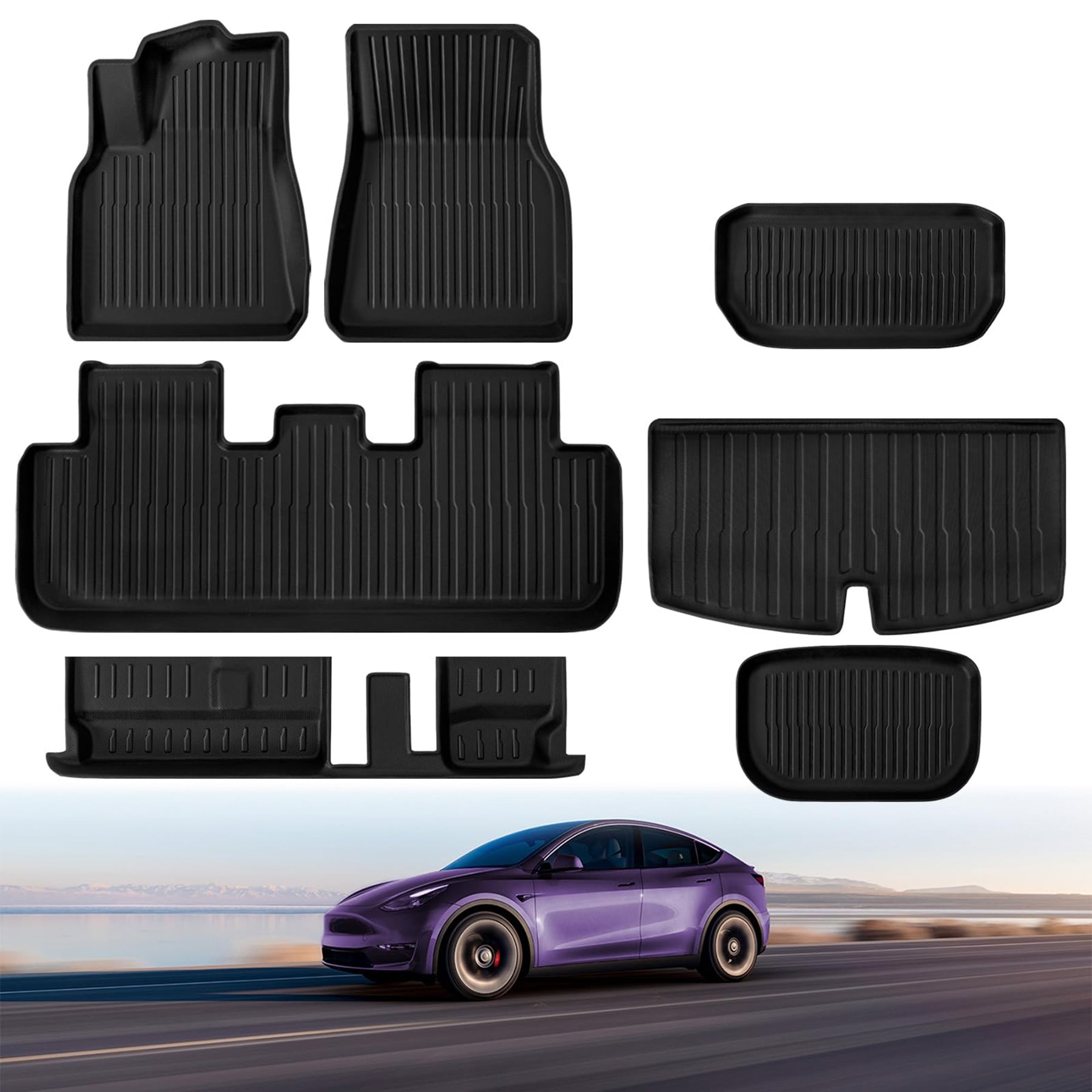 Tespart - All Weather TPE Floor Mats for Tesla Model Y 7 Seats