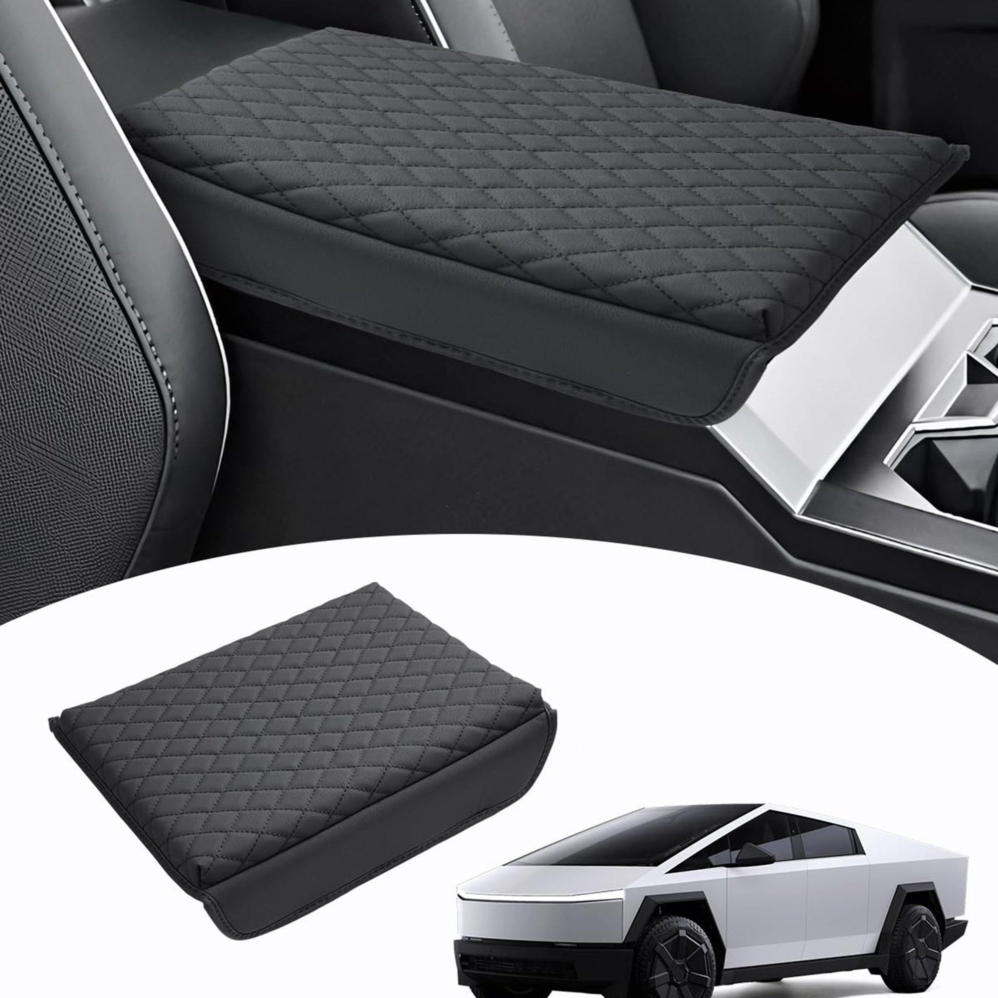 Tespart- Armrest Cover with Leather Pocket for Tesla Cybertruck