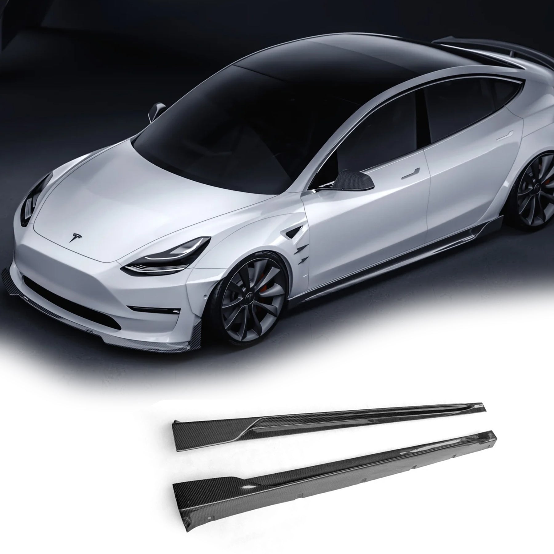 Tespart - Tesla Model 3 Carbon Fiber Side Skirts Ver.4