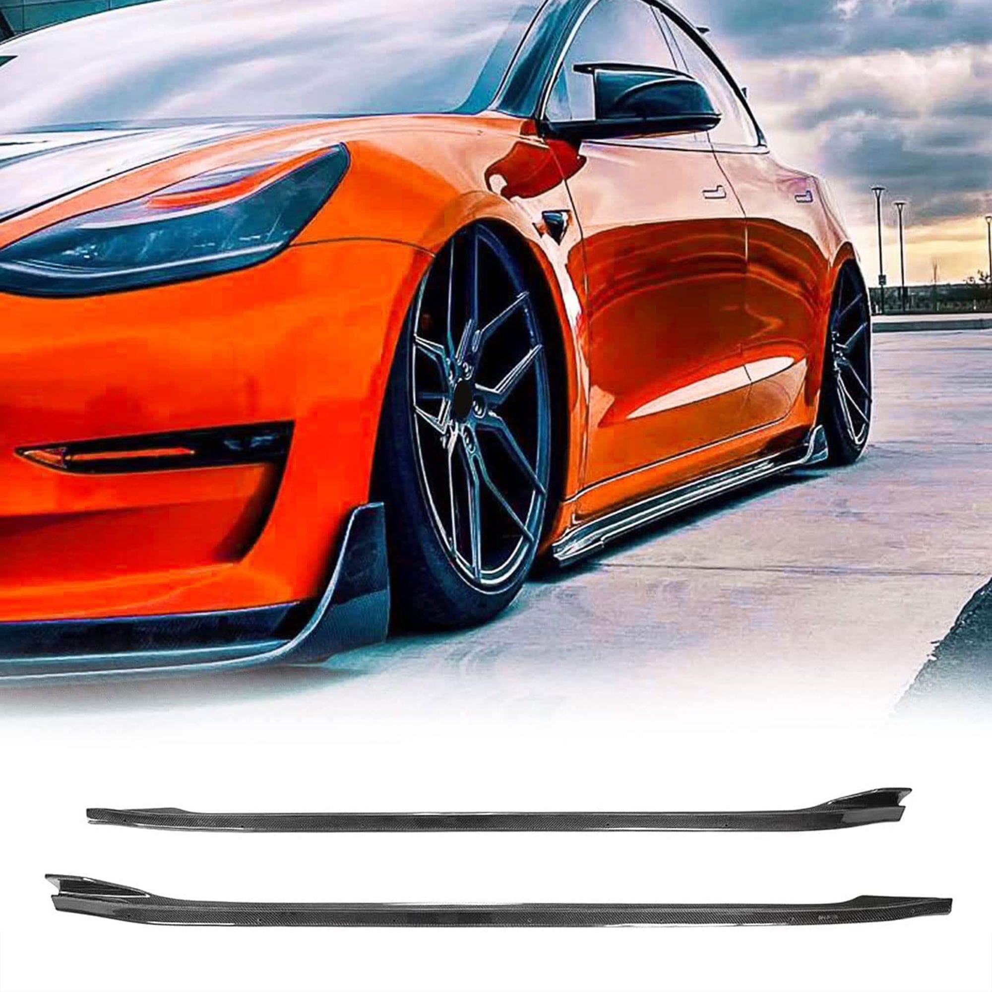 Tespart - Carbon Fiber V-Style Side Skirts for Tesla Model Y 2020-2024