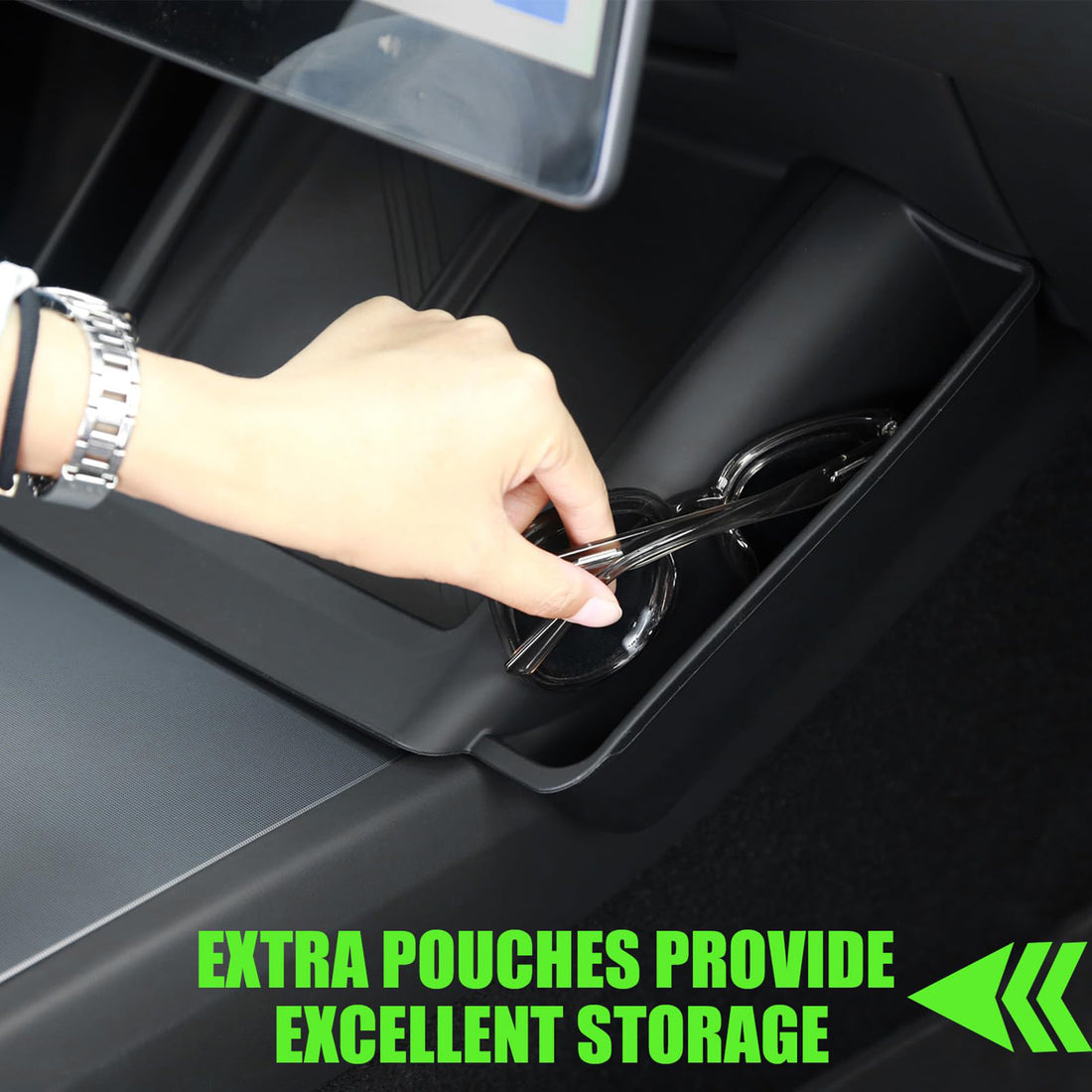 Tespart - Center Console Wireless Charging Pad with Side Pockets For Tesla Model 3 Highland