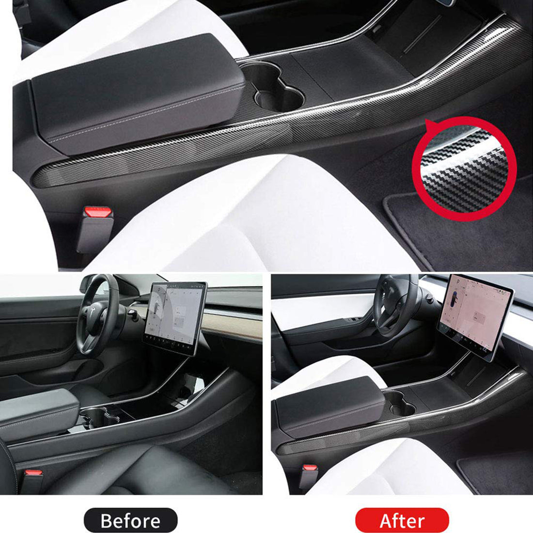 Tespart - Model 3 / Y Center Control Side Trim - Carbon Fiber Interior Mods