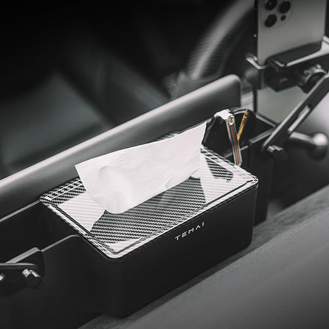 Center Control Tissue Storage Box with Phone Holder for Tesla Model 3/Y