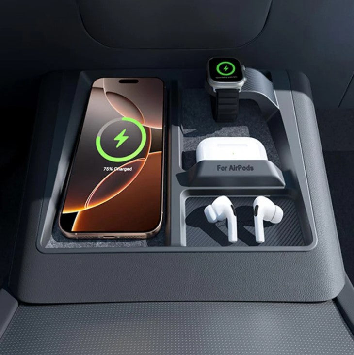 Center Console 3-in-1 Wireless Charging Anti-Slip Organizer for Model Y Juniper & Model 3 Highland