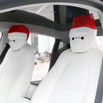 Tespart - Christmas hat Headrest (2 hats with 2 pair of eyes for front and rear seat)for Tesla Model 3/S/Y/X