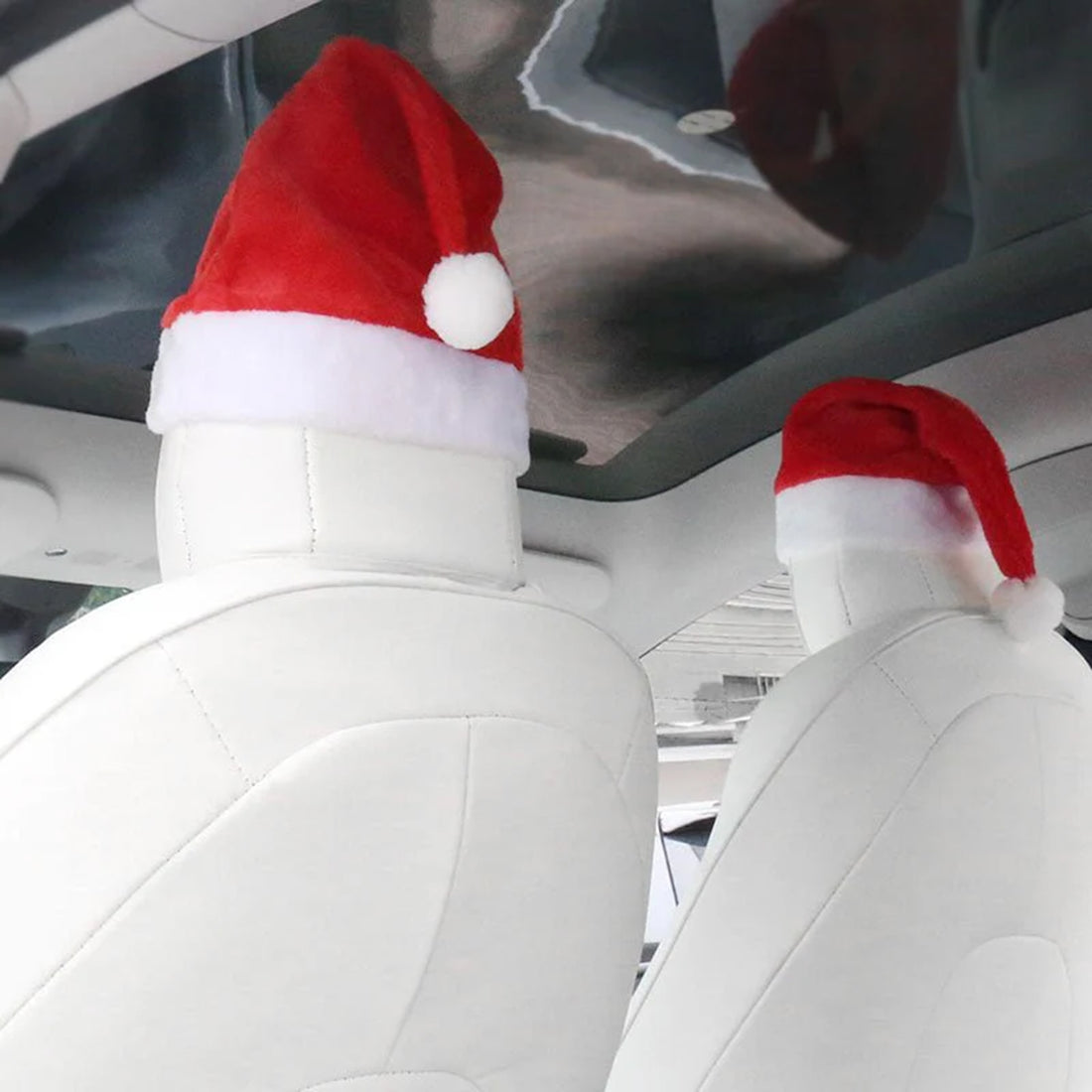 Tespart - Christmas hat Headrest (2 hats with 2 pair of eyes for front and rear seat)for Tesla Model 3/S/Y/X