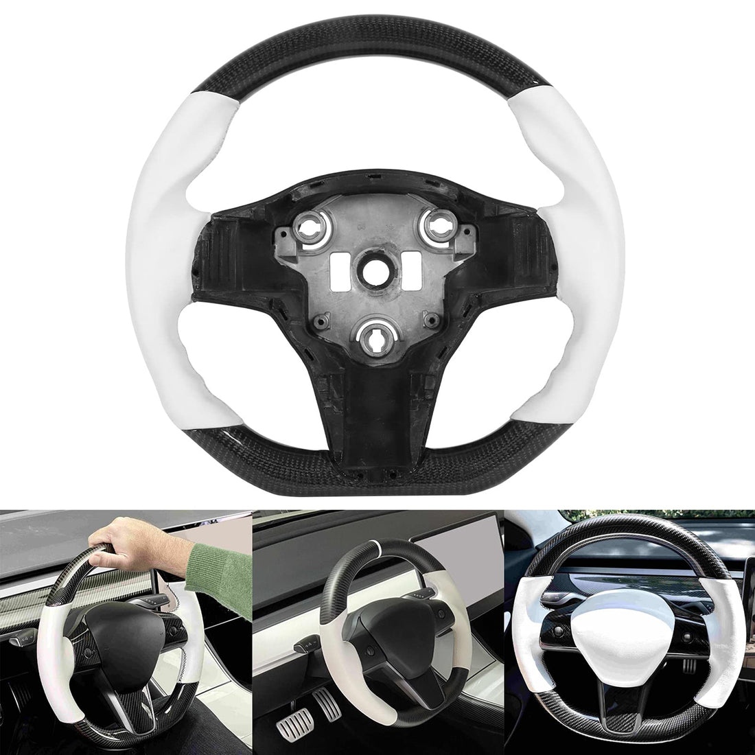 Tespart - Custom Round Carbon Fiber Steering wheel for Tesla Model 3 / Y【Style 11】