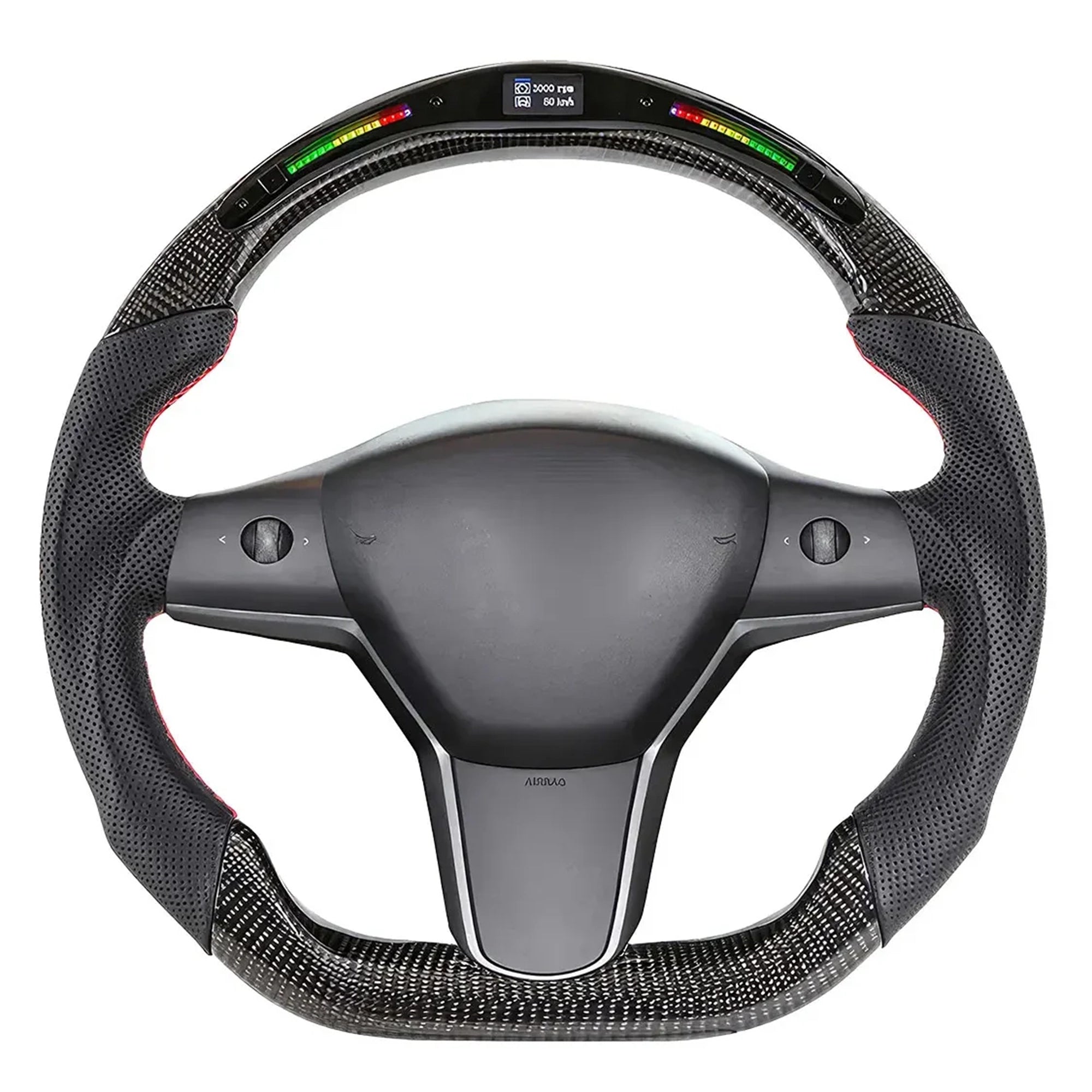 Tespart - LED Carbon Fiber Steering Wheel with Lights for Tesla Model 3 / Y【Style 4】