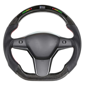 Tespart - LED Carbon Fiber Steering Wheel with Lights for Tesla Model 3 / Y【Style 4】