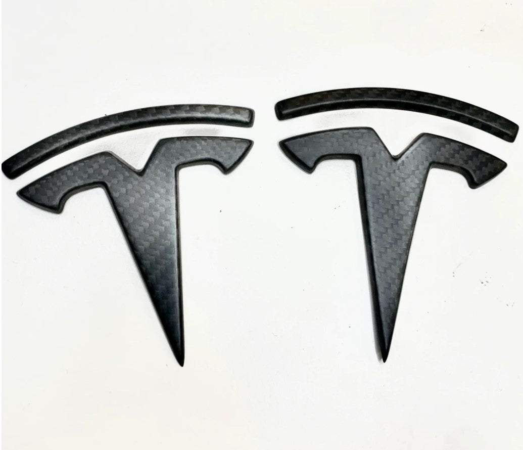 Carbon Fiber T Logo Overlays – Model 3 & Y Front/Rear