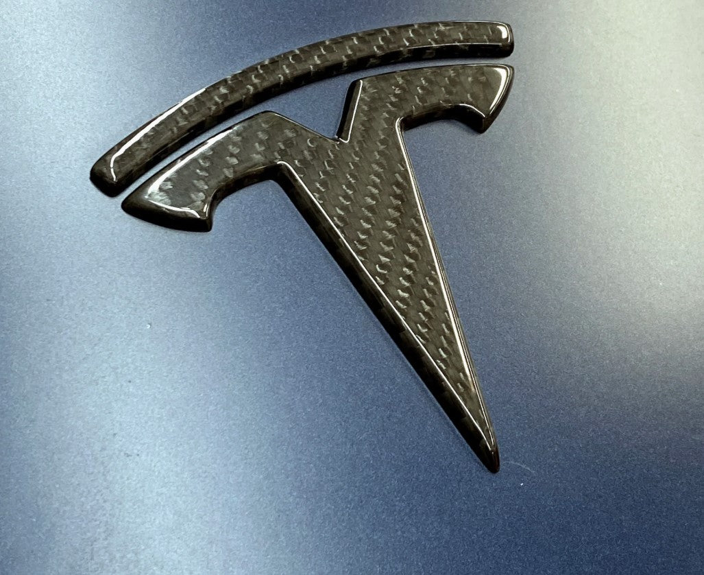 Carbon Fiber T Logo Overlays – Model 3 & Y Front/Rear