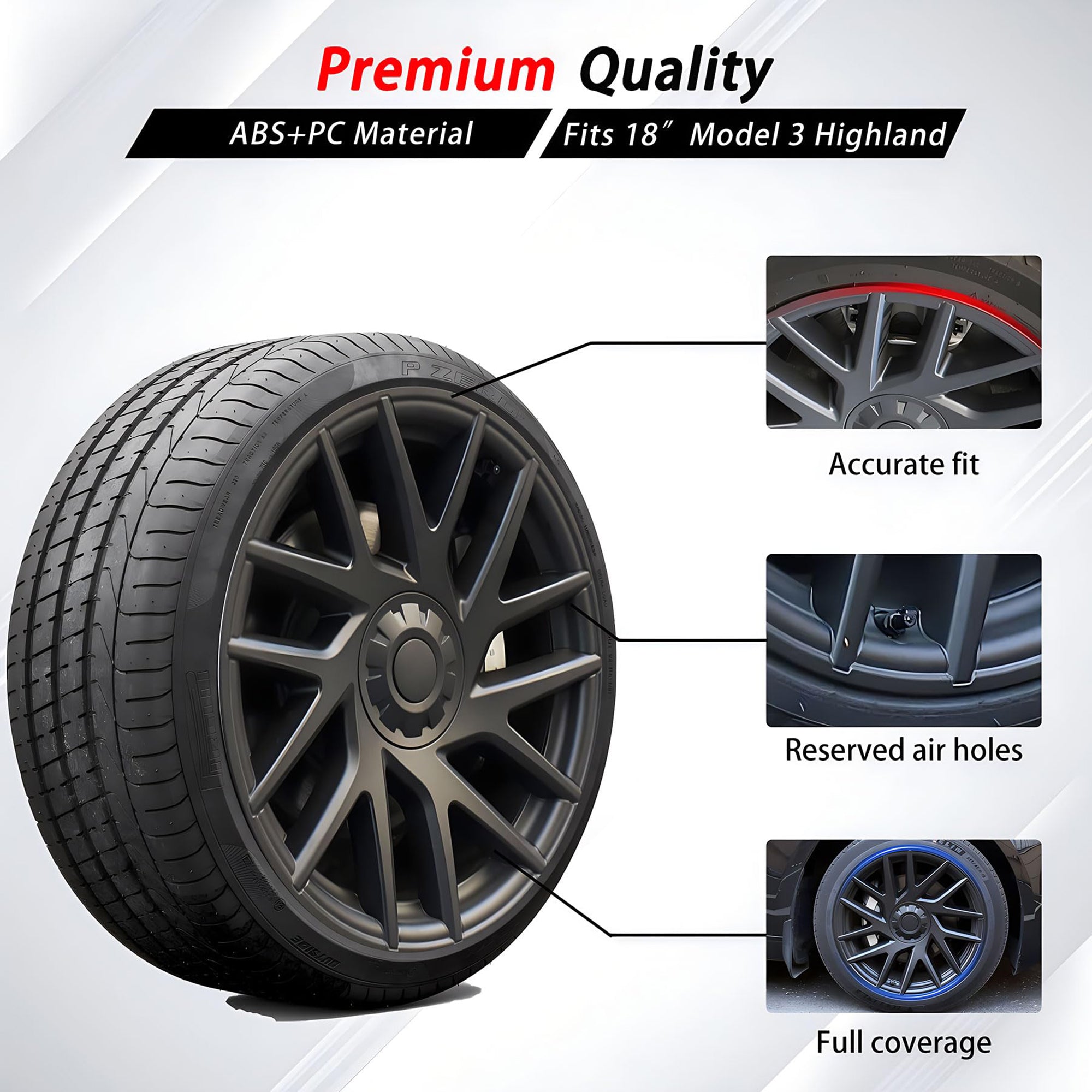 Tespart - 8' Original Style Wheel Cover For Tesla Model 3 Highland (4PCS)