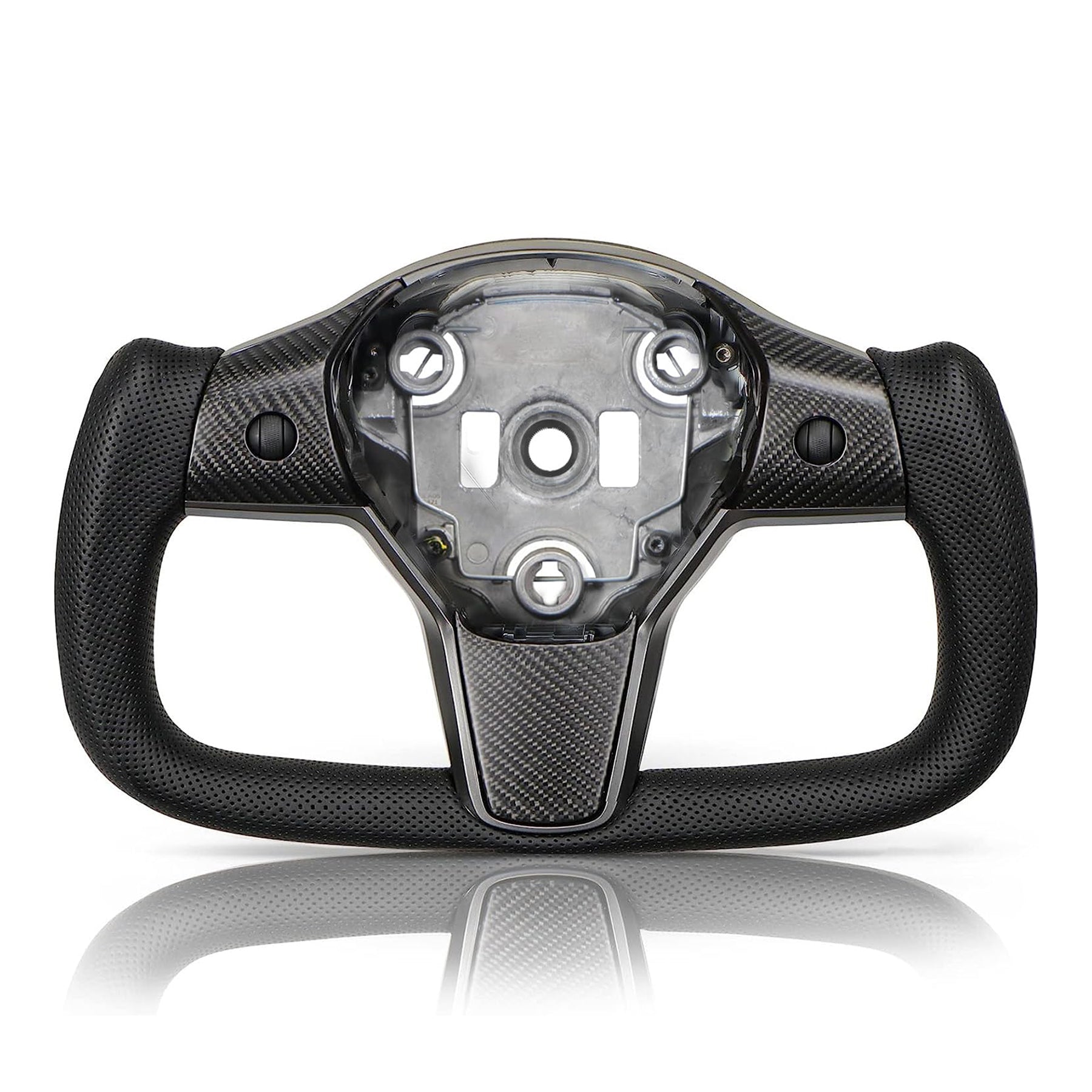 Tespart - Perforated Leather Yoke Steering Wheel for Tesla Model 3 / Y【Style 35】