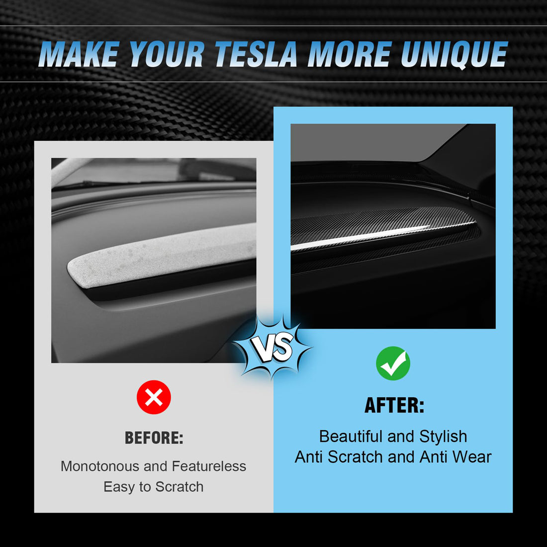 Tespart - Real Carbon Fiber Replacement Dashboard Cover for Model 3 Highland