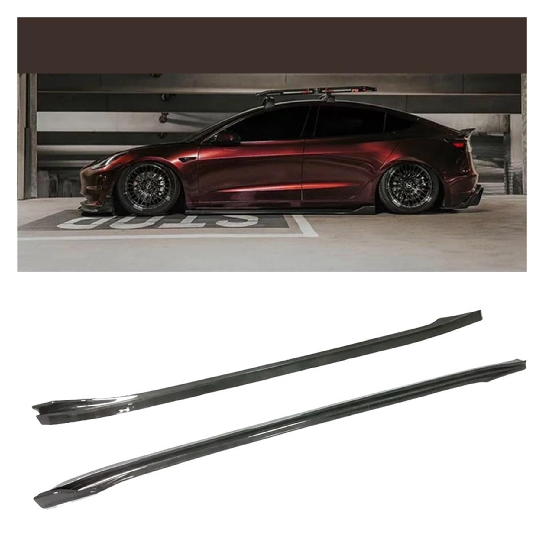 Tespart - Model 3 Side Skirts V style - Real Molded Carbon Fiber