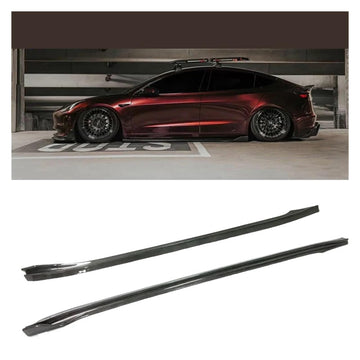 Tespart - Model 3 Side Skirts V style - Real Molded Carbon Fiber