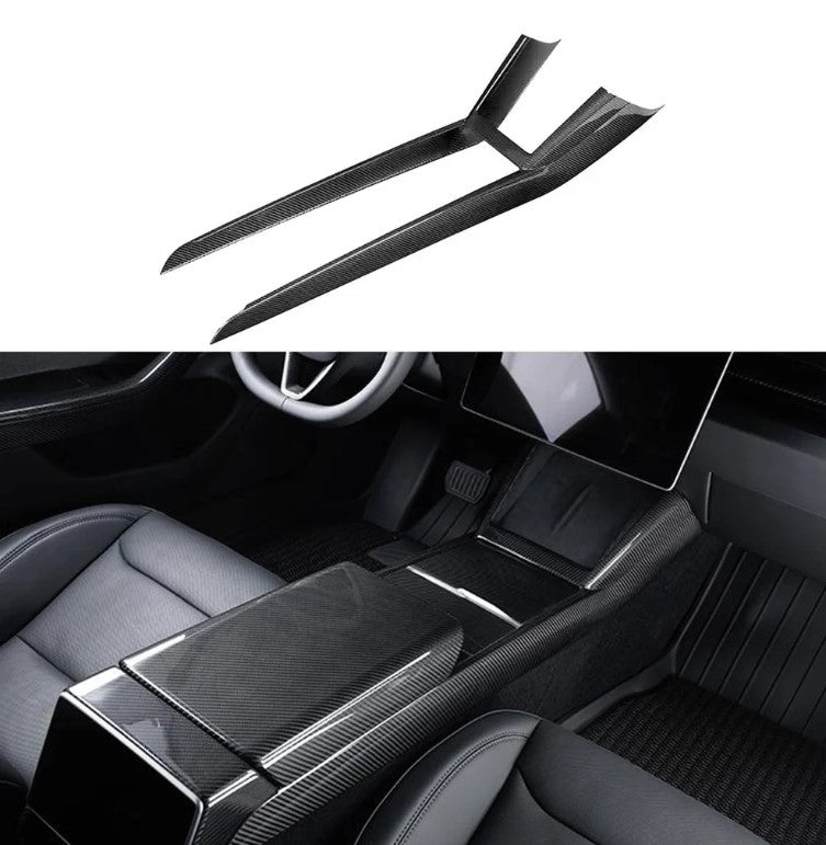 Real Dry Carbon Fiber Center Console Combo Side Panel & Charging Pad Overlay for Model 3 Highland & New Model Y