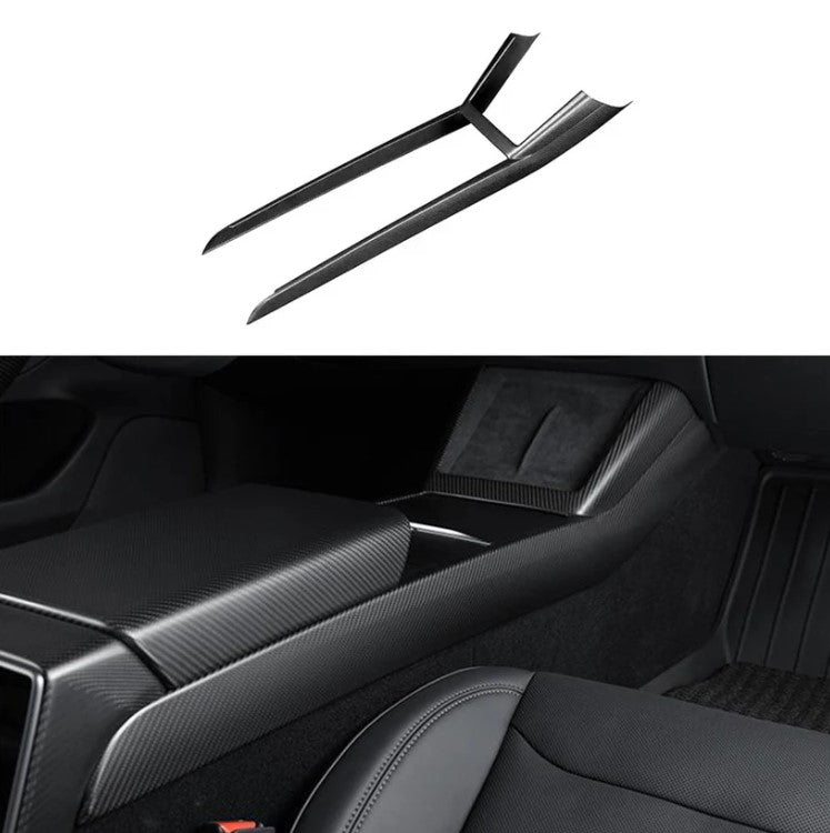 Real Dry Carbon Fiber Center Console Combo Side Panel & Charging Pad Overlay for Model 3 Highland & New Model Y
