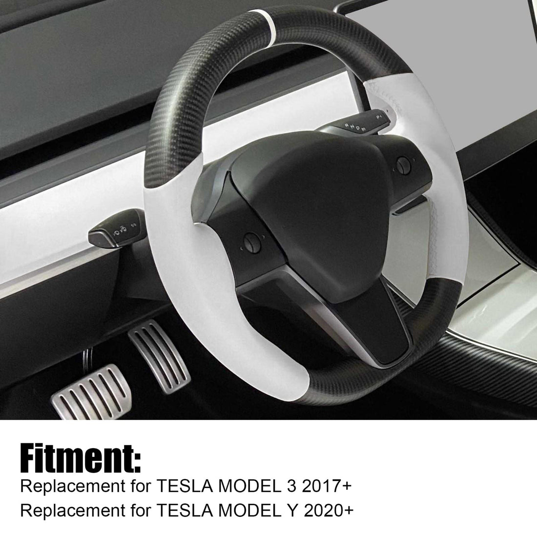 Tespart - Model 3 / Y Sport Round Carbon Fiber Steering wheel 【Style 12】