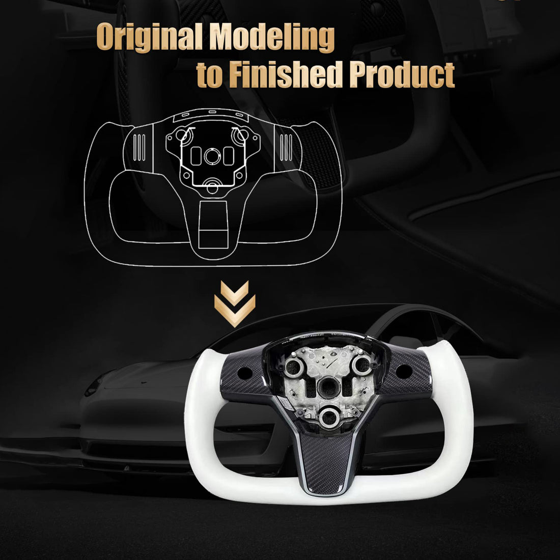 Tespart - White Leather Yoke Steering Wheel for Tesla Model 3 / Y 【Style 7】