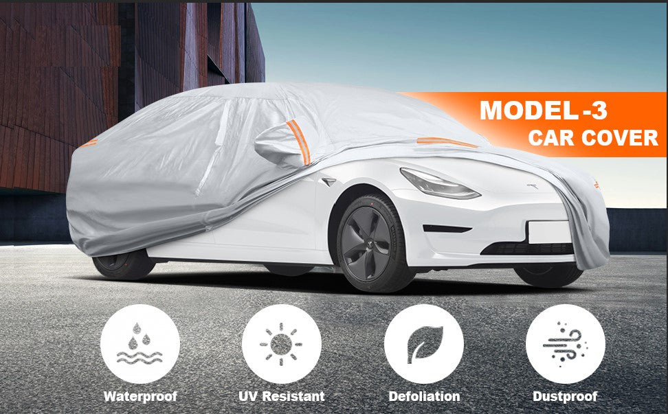 Car cover for the Tesla Model 3 offers all-weather protection.